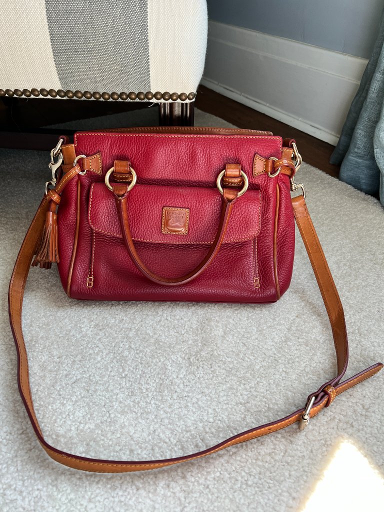 Dooney & Bourke Red Pebbled Leather Satchel Crossbody Tassel Bag